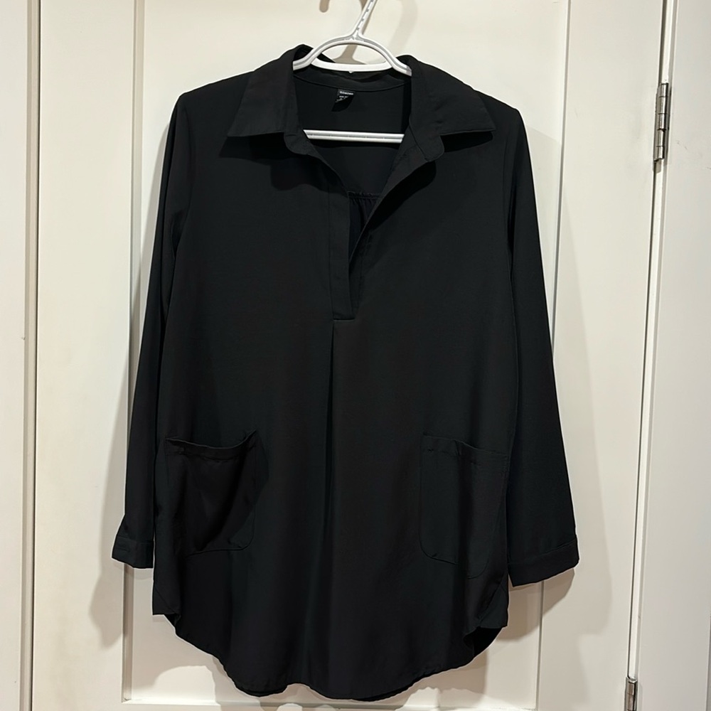 New black collared shirt with front pockets